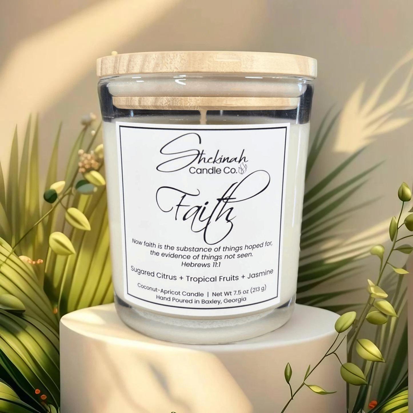 Faith Candle - 7.5 oz - Clear Glass/Wood Lid