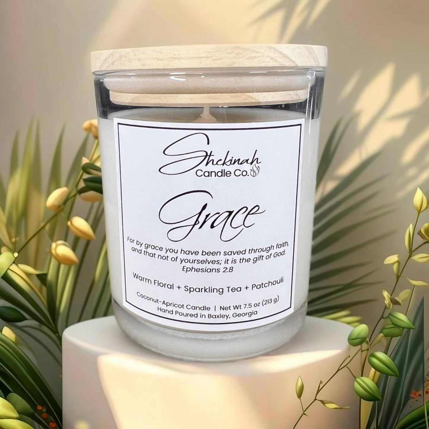 Grace Candle - 7.5 oz - Clear Glass/Wood Lid