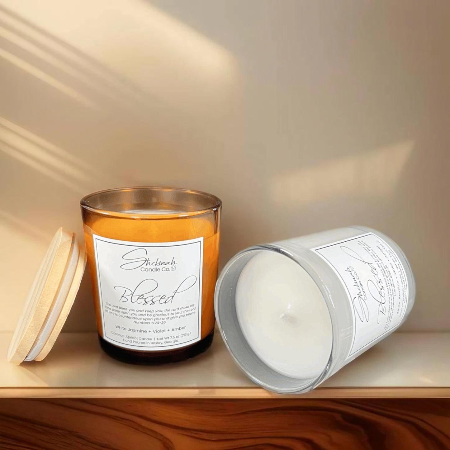 Blessed Candle - 7.5 oz - Amber Glass/Wood Lid