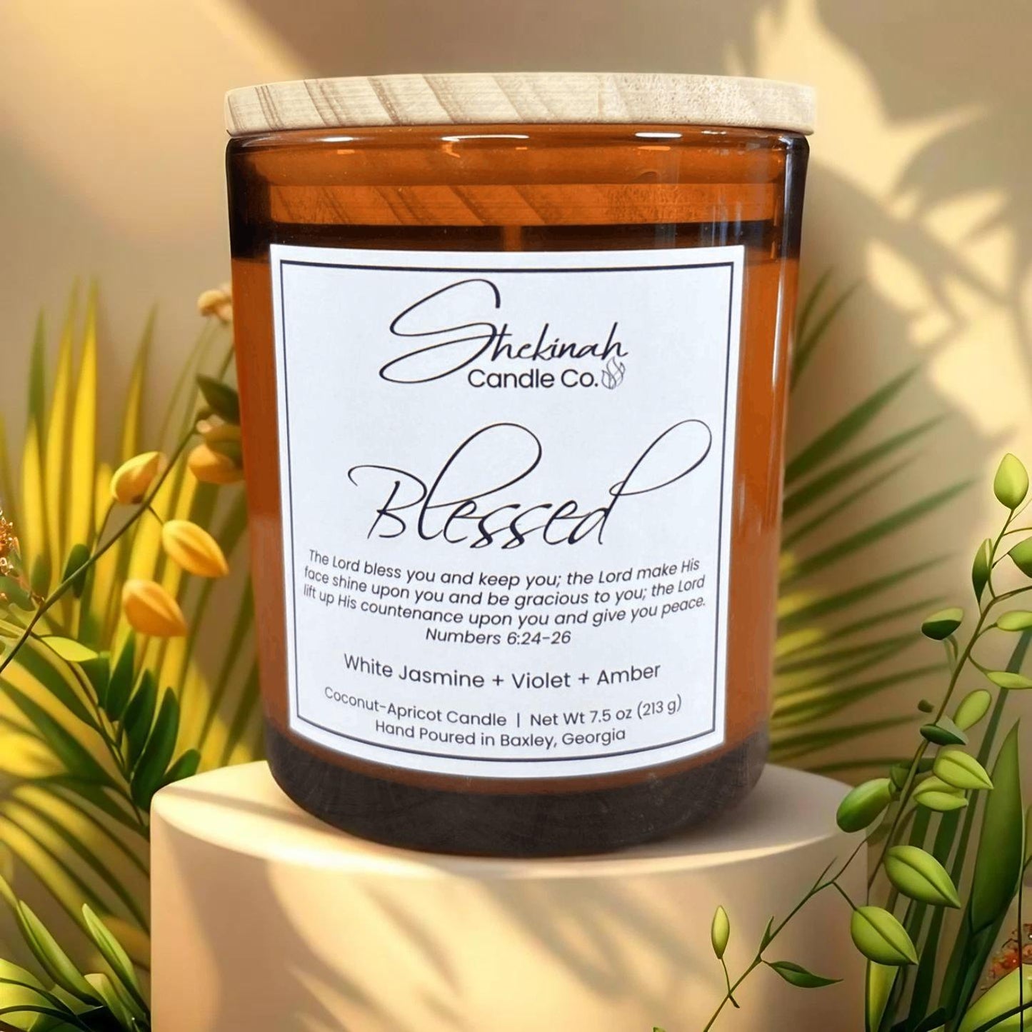 Blessed Candle - 7.5 oz - Amber Glass/Wood Lid