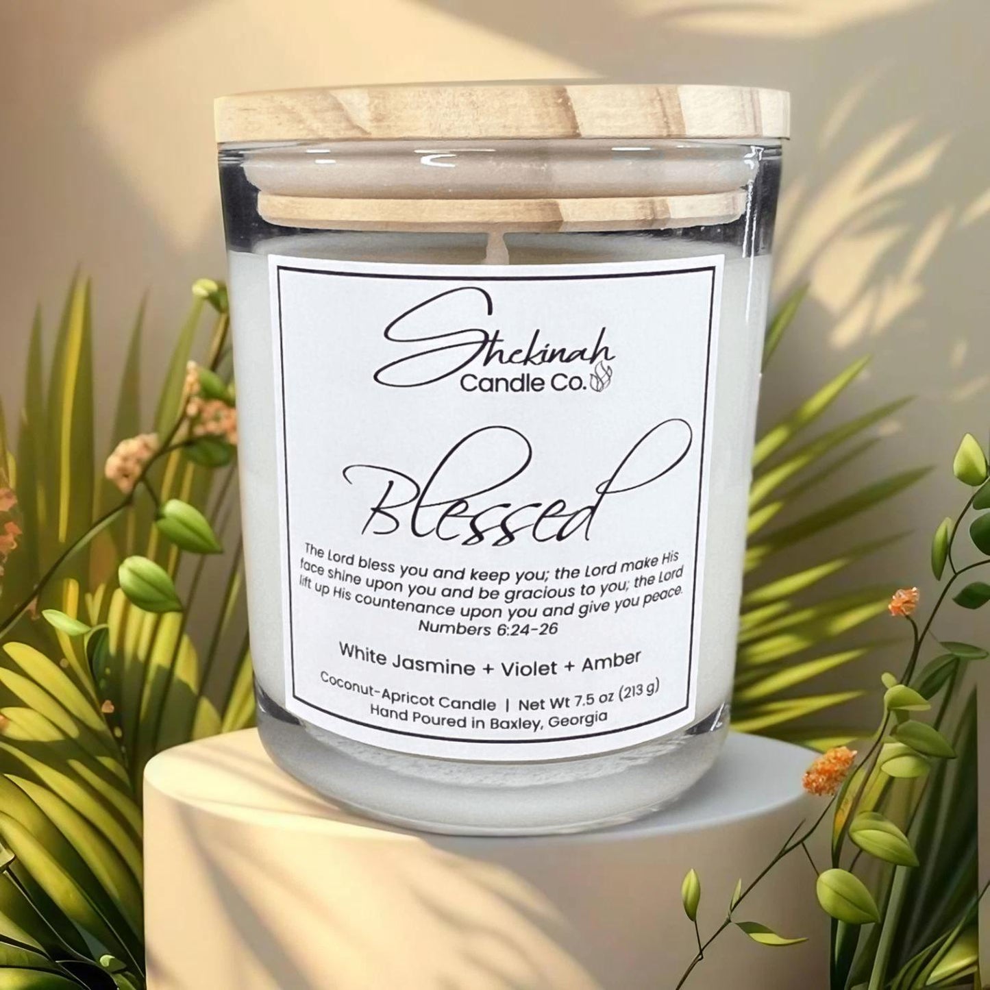 Blessed Candle - 7.5 oz - Clear Glass/Wood Lid