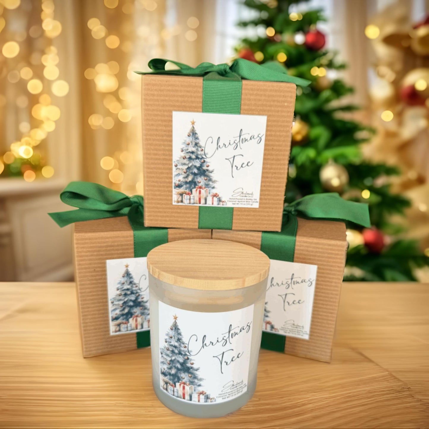 Christmas Tree Candle - 7.5 oz - Clear Glass/Wood Lid