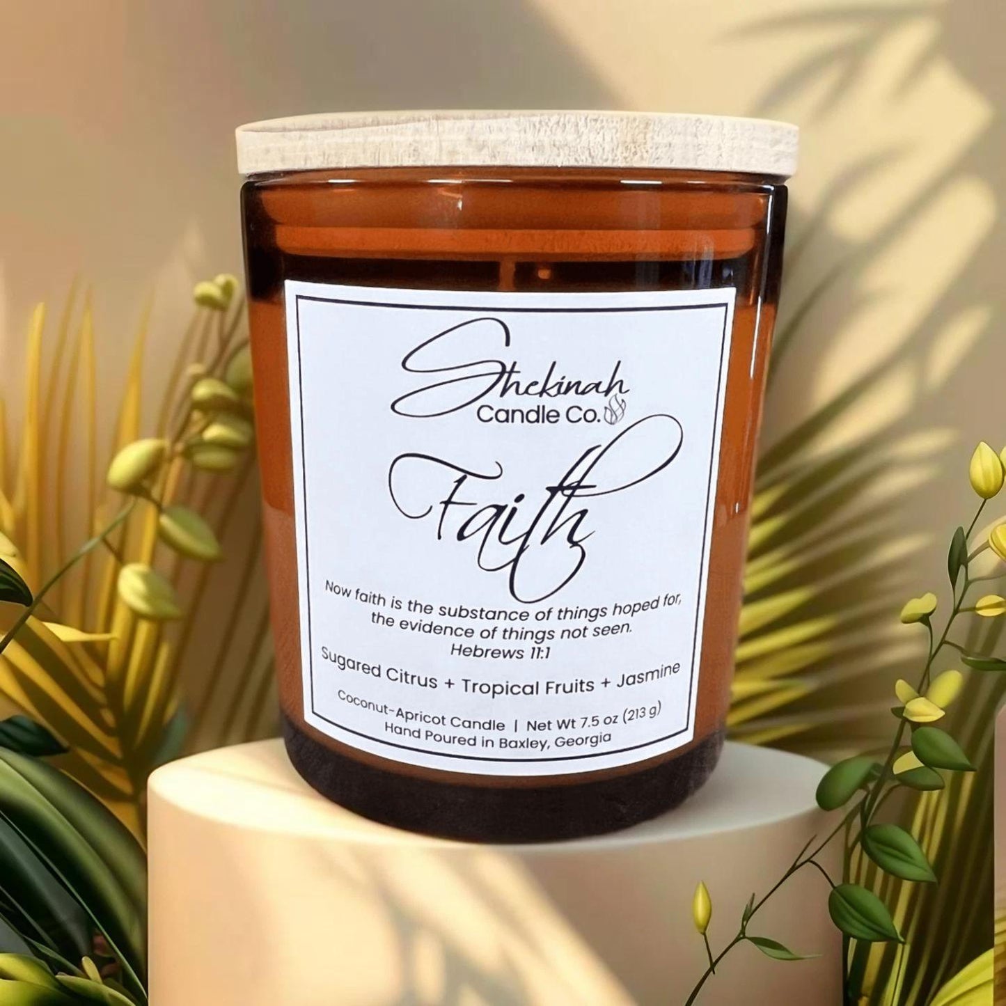 Faith Candle - 7.5 oz - Amber Glass/Wood Lid