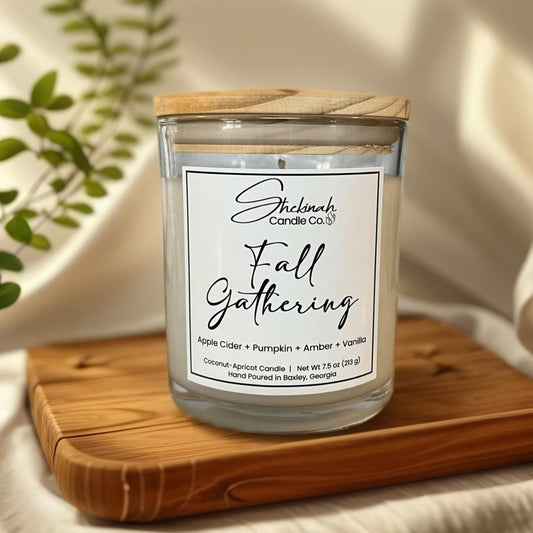 Fall Gathering Candle - 7.5 oz - Clear Glass/Wood Lid