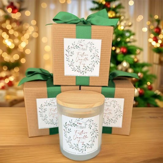 Festive Vanilla Fig Candle - 7.5 oz - Clear Glass/Wood Lid