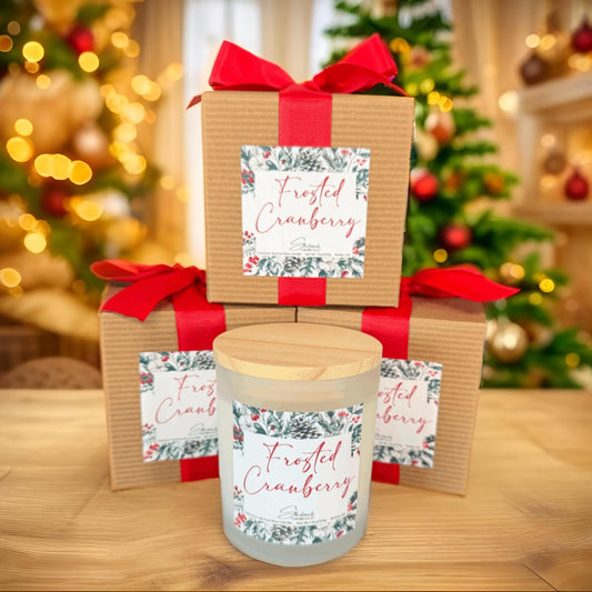 Frosted Cranberry Candle - 7.5 oz - Clear Glass/Wood Lid