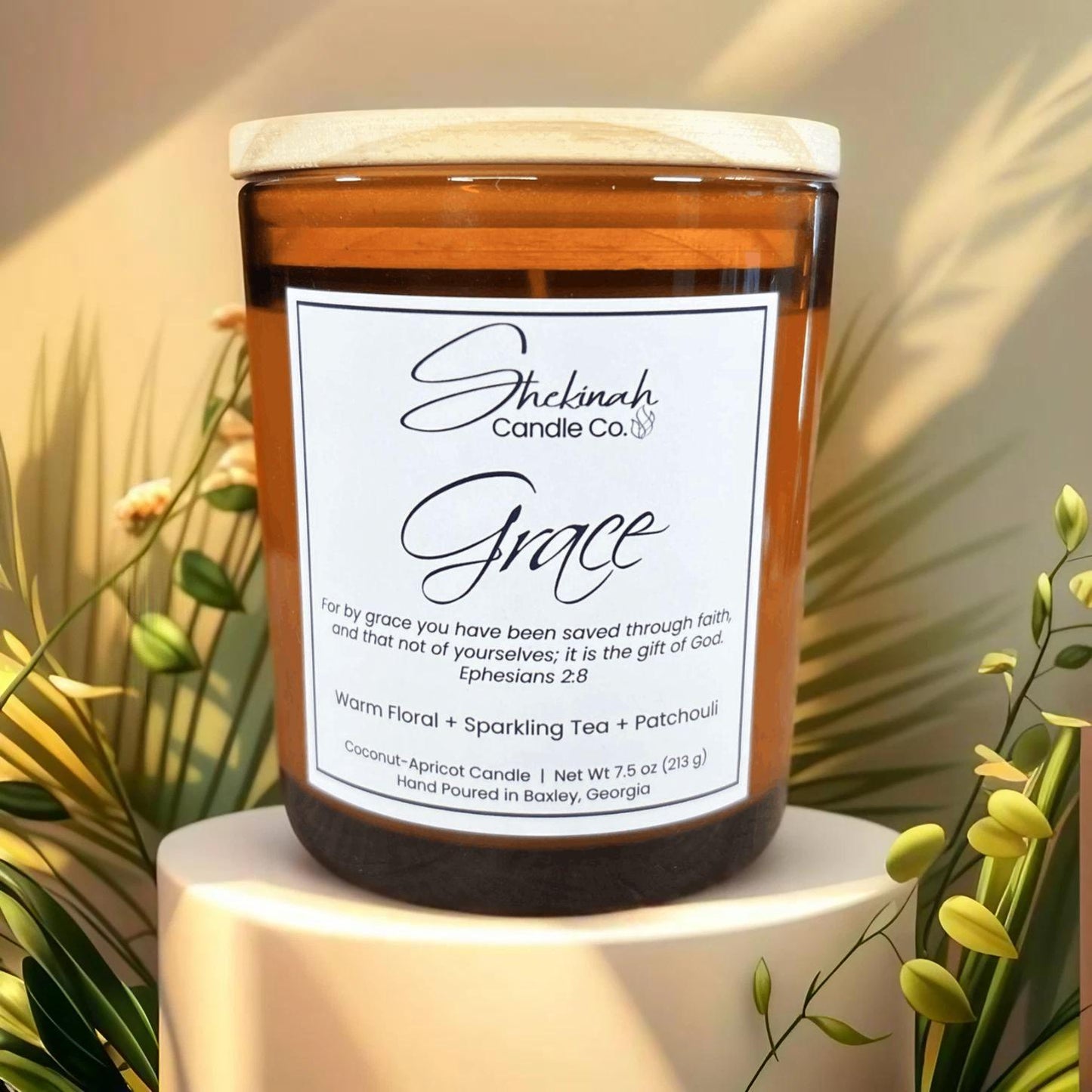Grace Candle - 7.5 oz - Amber Glass/Wood Lid