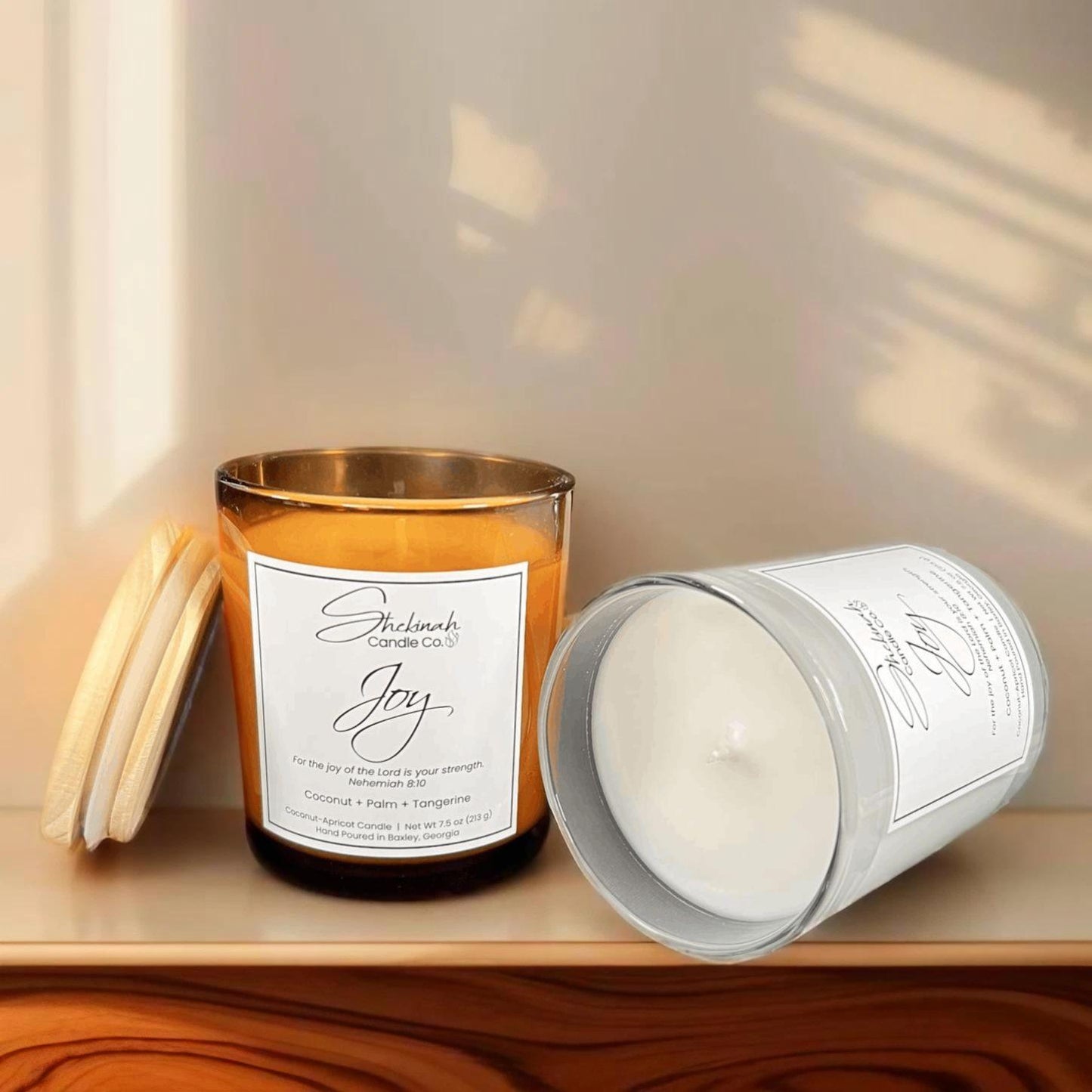 Joy Candle - 7.5 oz - Amber Glass/Wood Lid