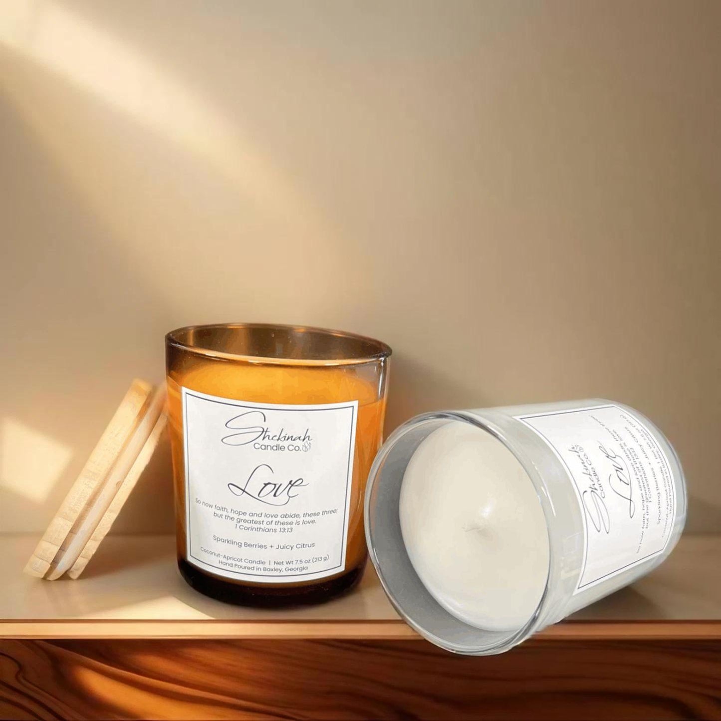 Love Candle - 7.5 oz - Amber Glass/Wood Lid