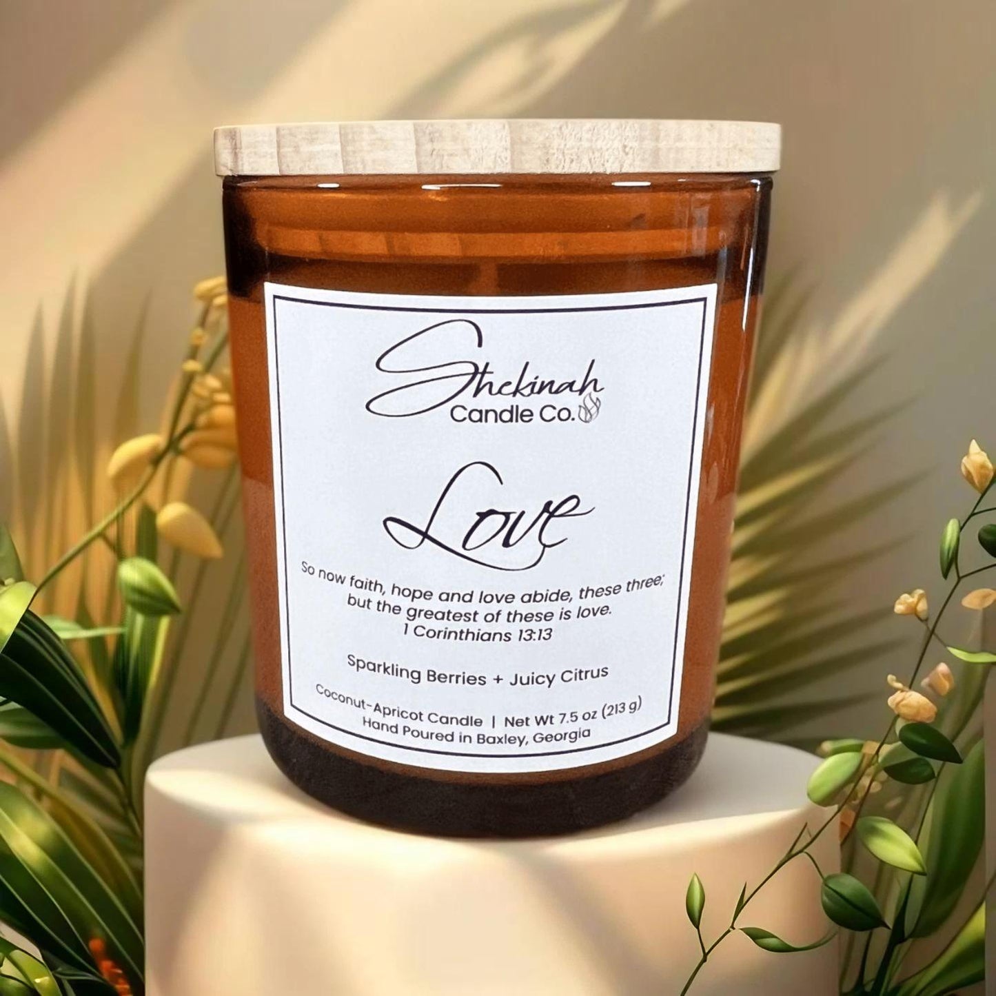 Love Candle - 7.5 oz - Amber Glass/Wood Lid