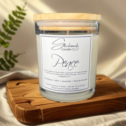 Peace Candle - 7.5 oz - Clear Glass/Wood Lid