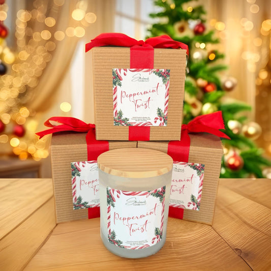 Peppermint Twist Candle - 7.5 oz - Clear Glass/Wood Lid