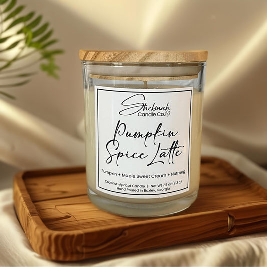 Pumpkin Spice Latte Candle - 7.5 oz - Clear Glass/Wood Lid